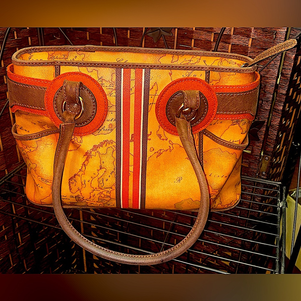 Alviero Martini Handbag. Luxury Italian Leather & Suede. GEO MAP Collection. EUC